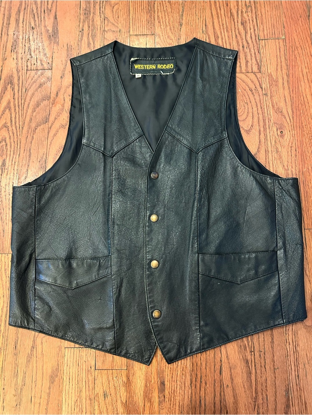 Vintage Western Rodeo Men’s XL Black Leather Cowboy Vest - Picture 2 of 4
